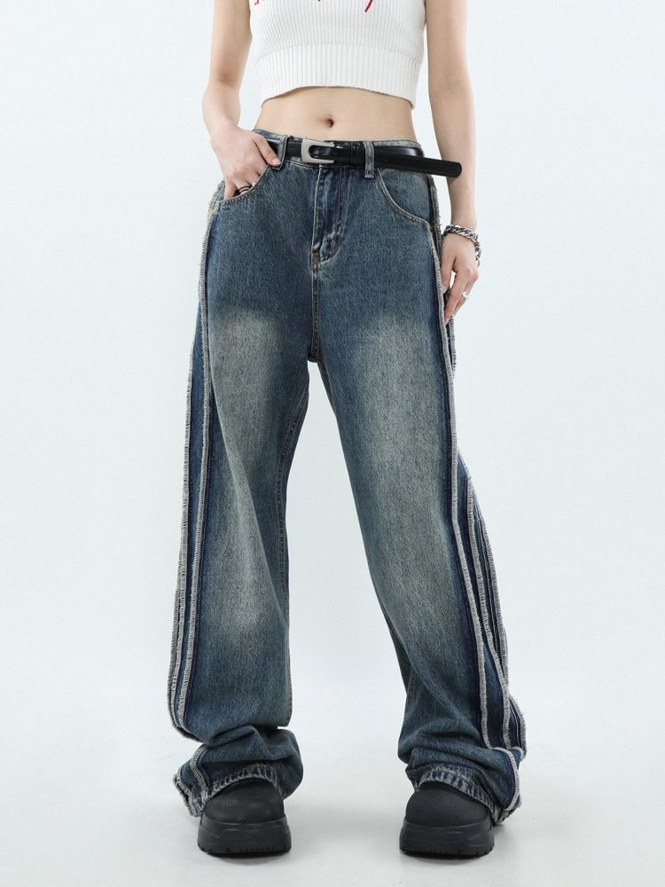 【MR nearly】Side edge line loose washed jeans  MR0041
