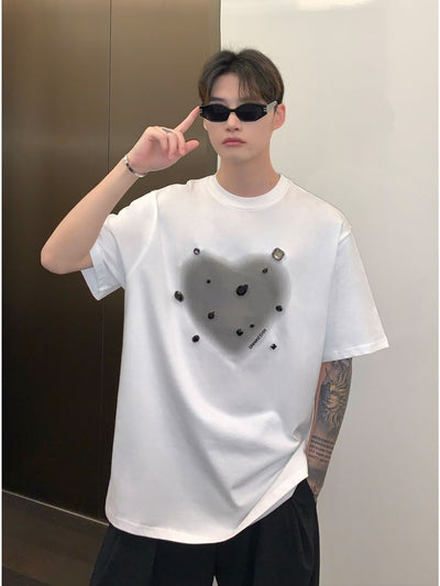 [CUIBUJU] Diamond heart print short-sleeved T-shirt CB0008