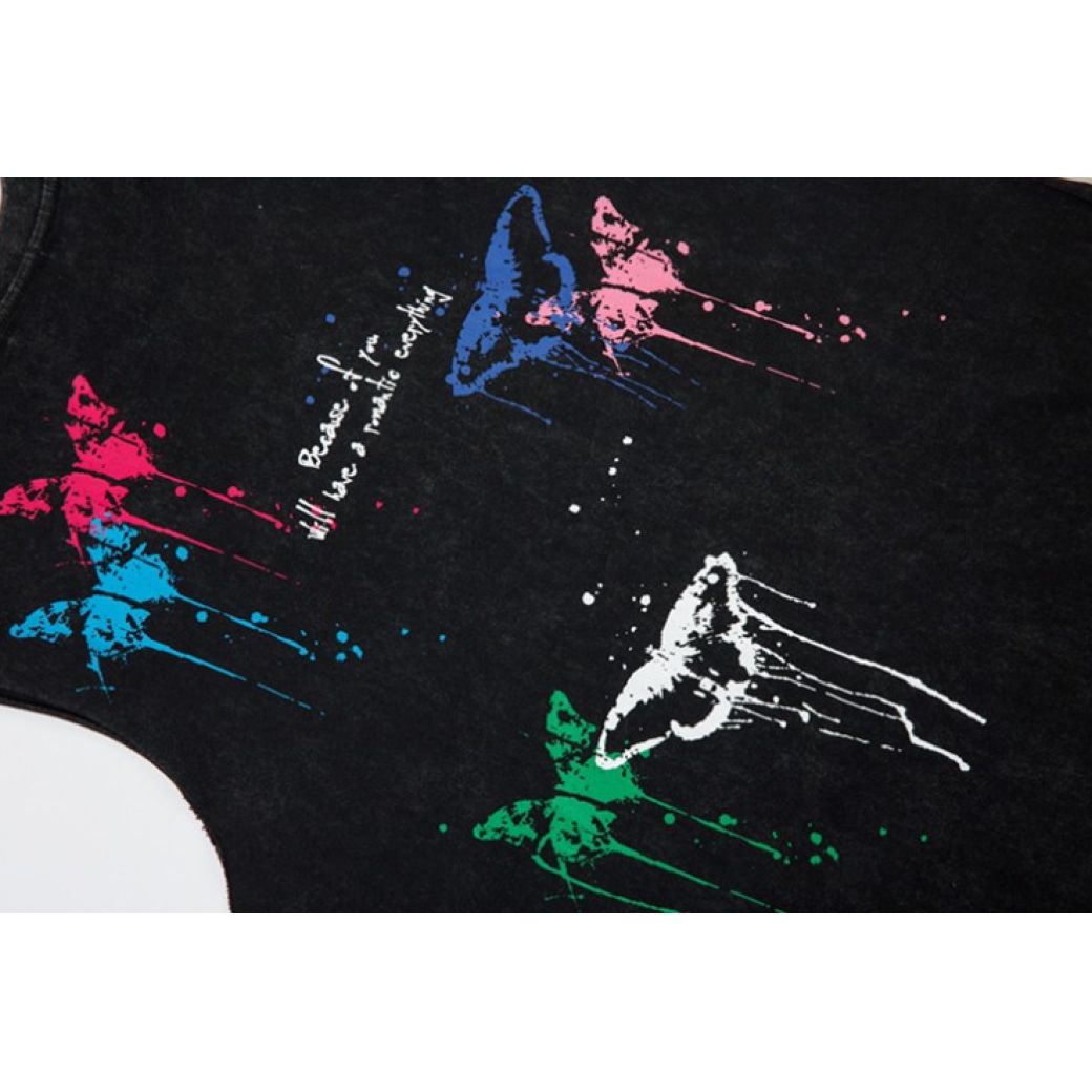 【VEG Dream】Ink butterfly print sleeveless best T-shirt VD0180