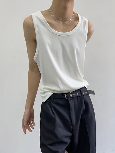 【Yghome】Strip texture knit loose sleeveless t-shirt  YH0006