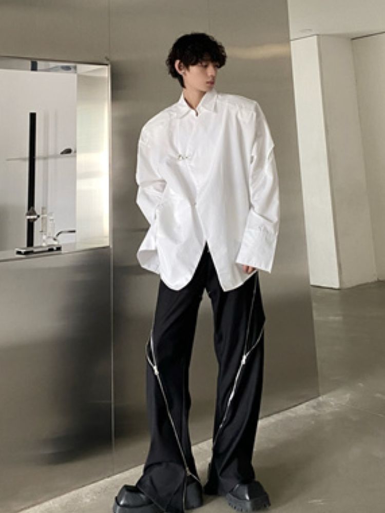 【MARTHENAUT】High end design metal decoration long-sleeved shirt  MH0007