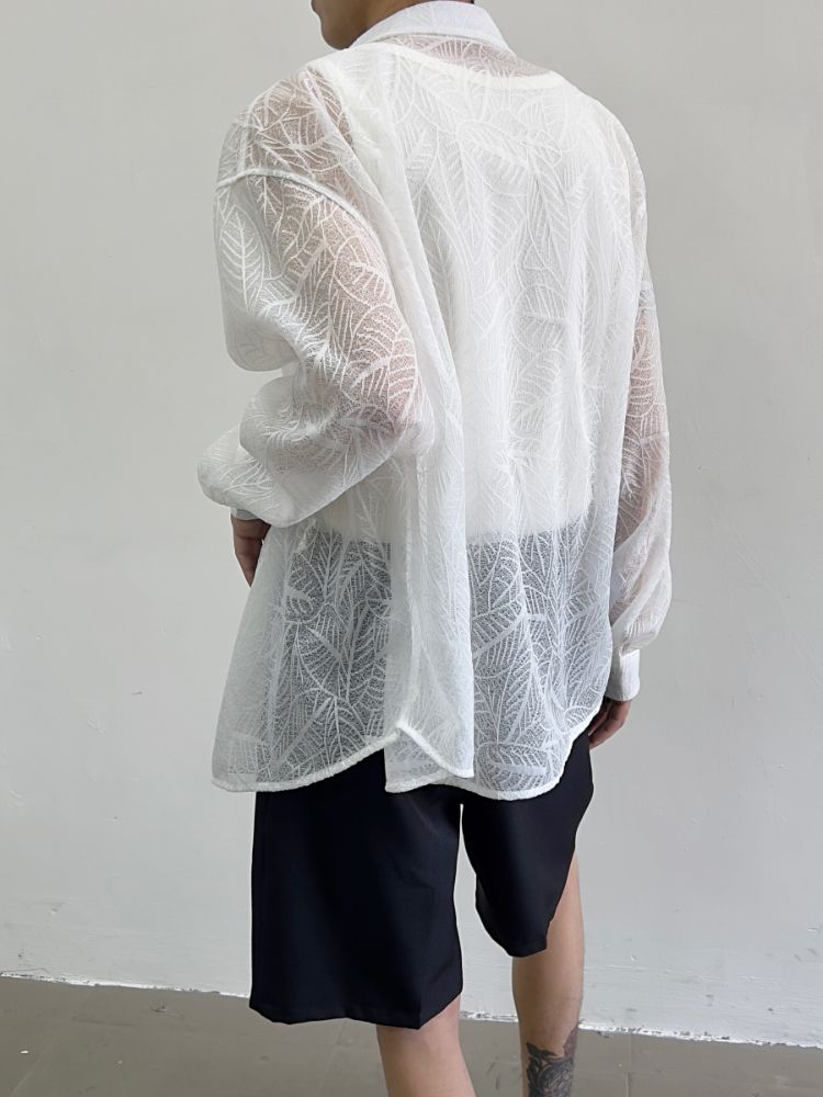【Yghome】Lace sheer casual texture shirt  YH0005