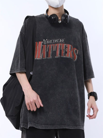 Retro letter print loose wash cotton T-shirt  HL2932