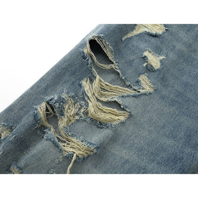 [ReIAx] Distressed perforated washed denim jeans RX0010