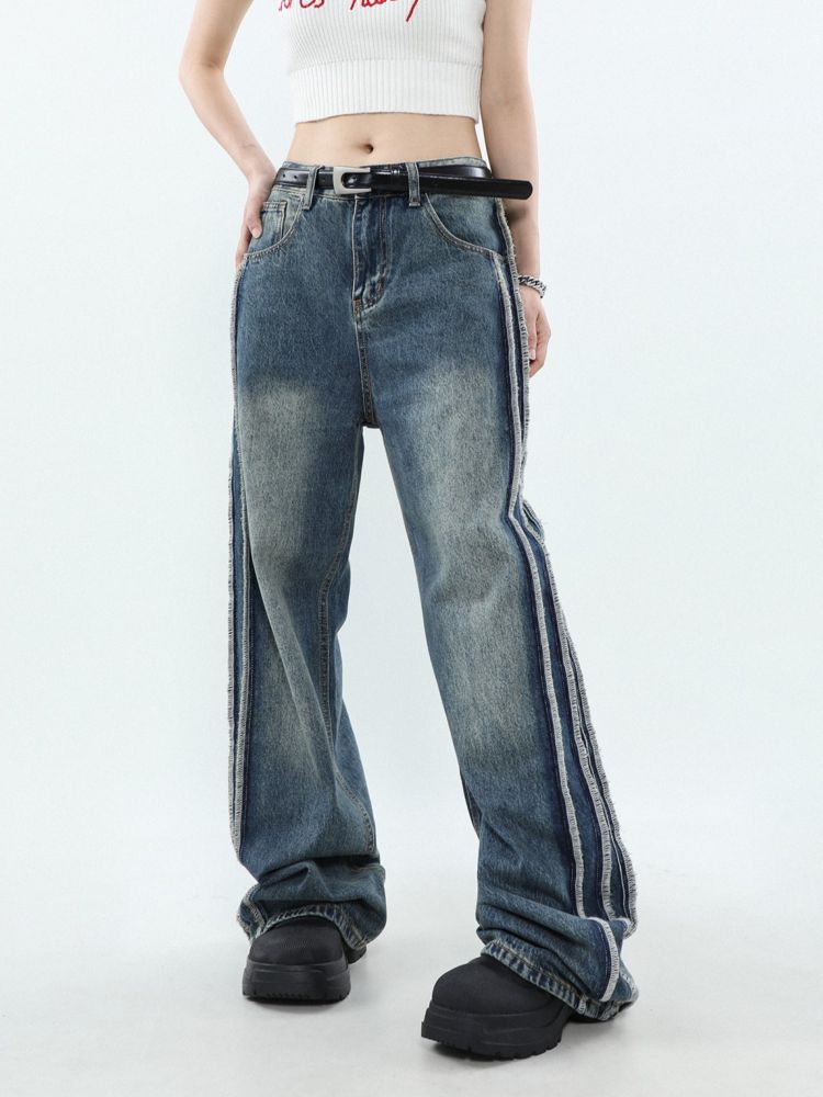 【MR nearly】Side edge line loose washed jeans MR0041