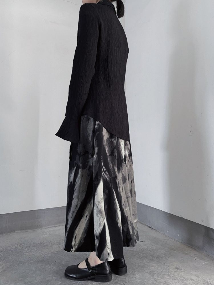 【Floating weed】Artistic ink printing and dyeing long skirt  FW0001
