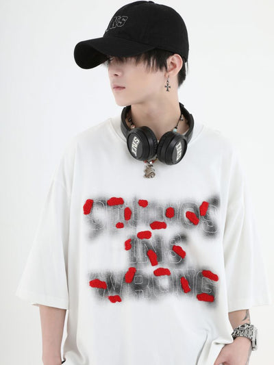 【INS】Smoke embroidery logo half sleeve washed T-shirt  IN0014