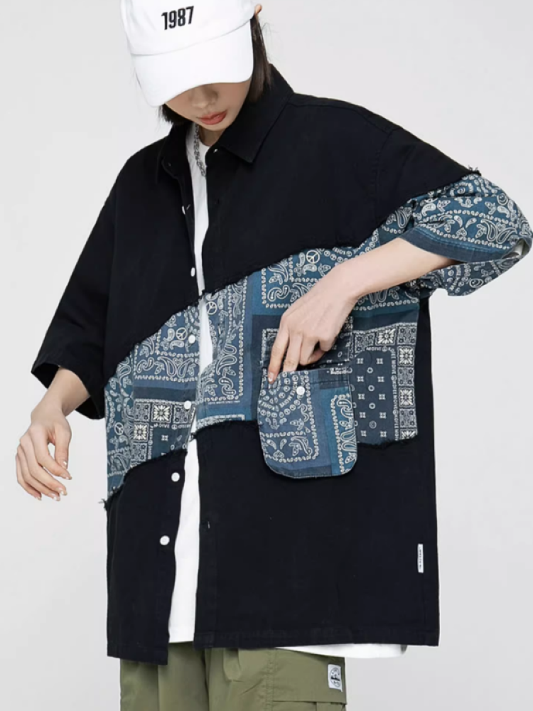 【Hold Colour】Paisley pattern design Half sleeve shirt  HC0003