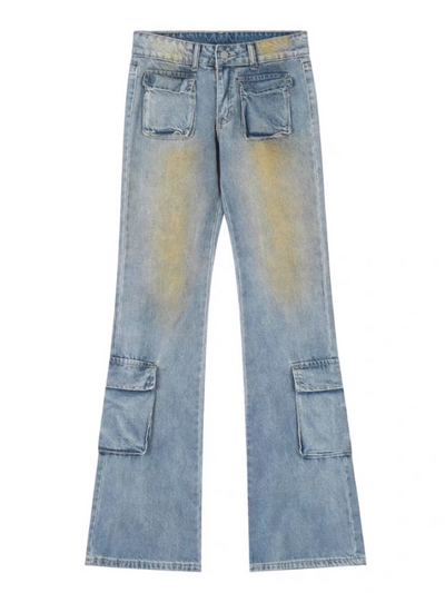 【Take off】Multi-pocket gradation straight slim denim jeans  TO0014