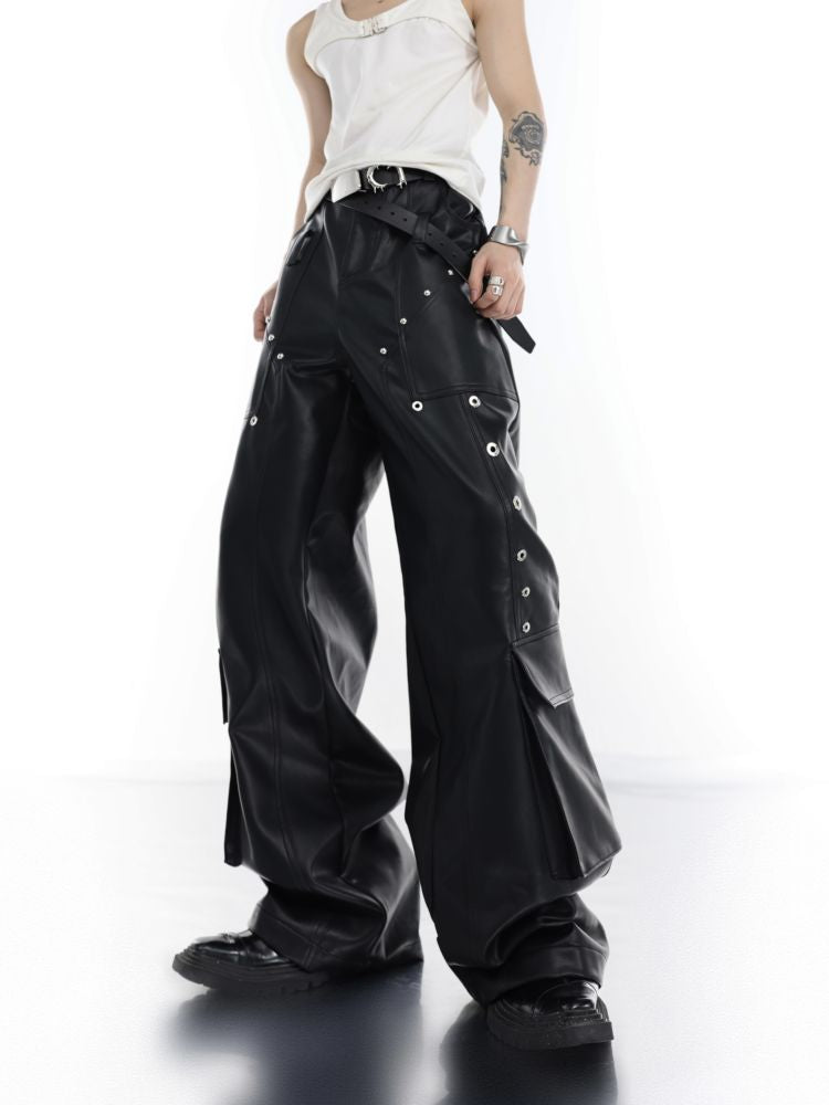 【Culture E】Large pocket stitch design tooling leather pants  CE0063