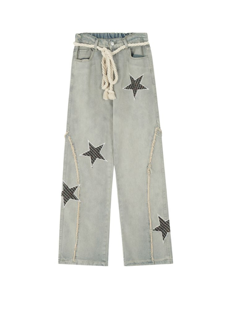 パンツ Denim Star Embroidery Casual Pants Donloise Fairy Grunge Star Embroidery Patchwork Jeans Y2K