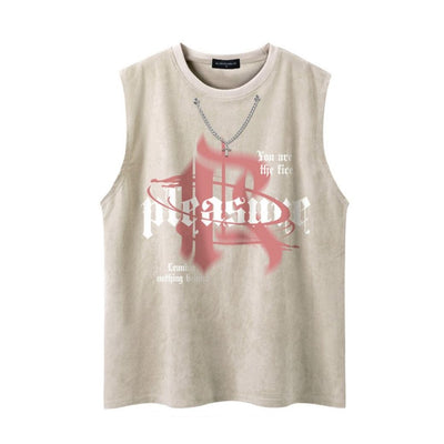 【NIHAOHAO】Cross necklace design oversized sleeveless T-shirt  NH0045