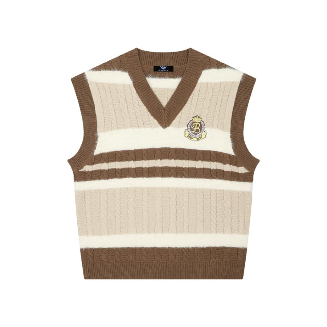 [Rayohopp] College style V-neck sleeveless knit vest RH0030