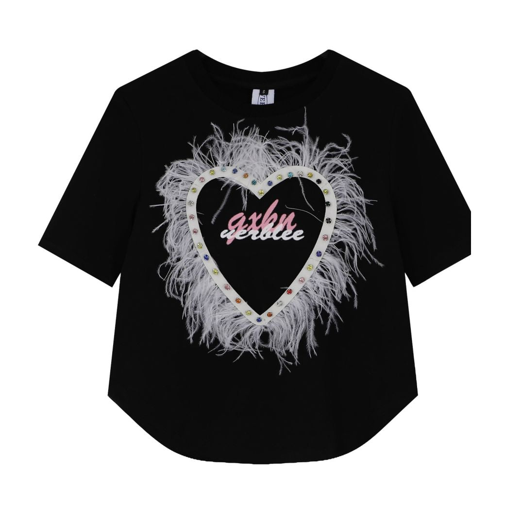【Take off】Heart fluffy design short-sleeved T-shirt TO0017