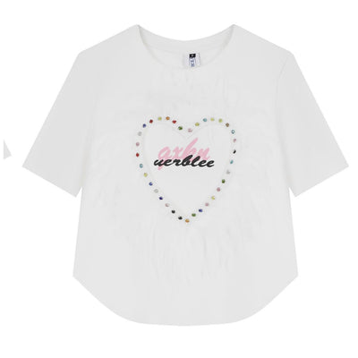 【Take off】Heart fluffy design short-sleeved T-shirt  TO0017