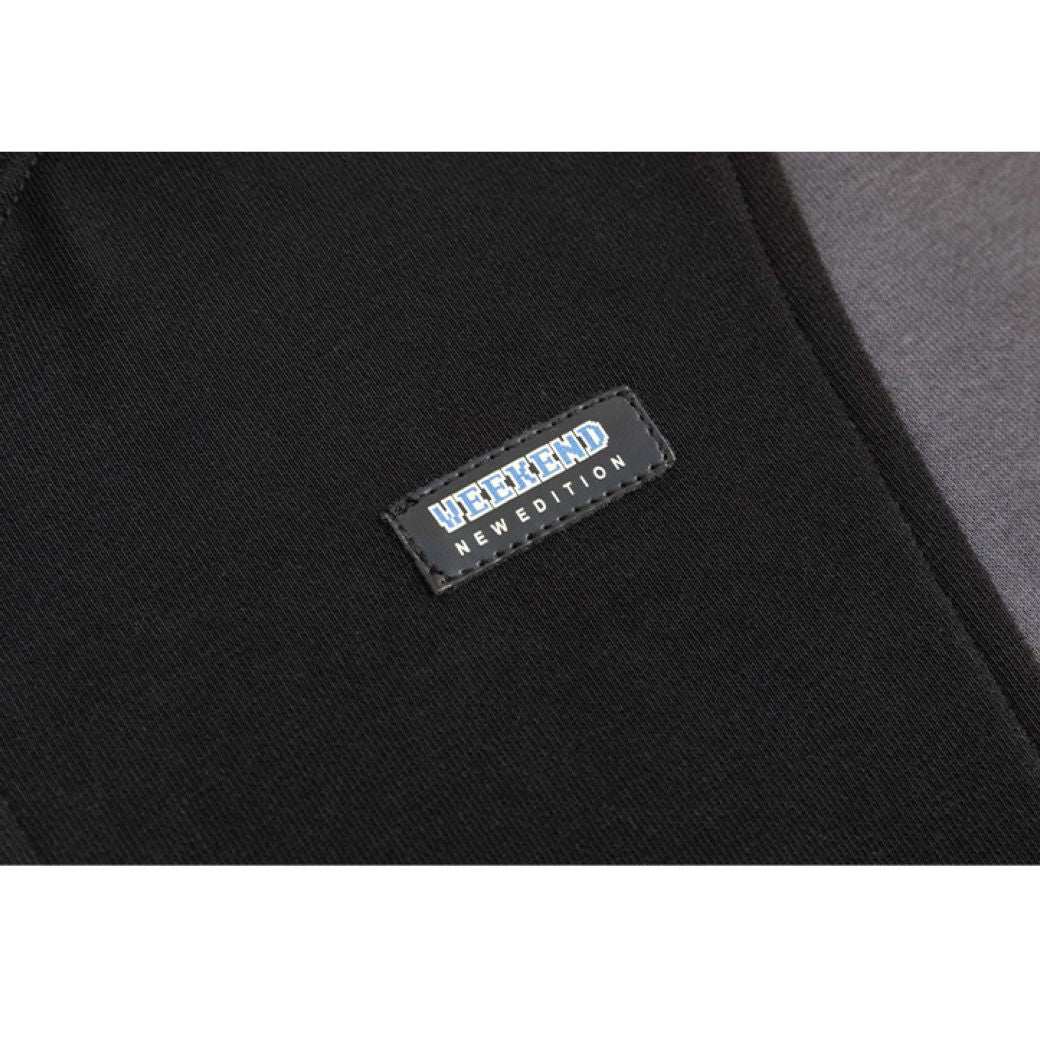 【Universal Gravity Museum】Irregular hem stitch contrast color hooded long sleeve top  UG0026