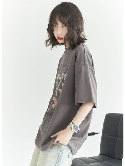 【Universal Gravity Museum】Butterfly print loose cotton short sleeve T-shirt UG0028
