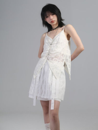 [ROSETOWER] Ruched lace design skirt shorts RT0005