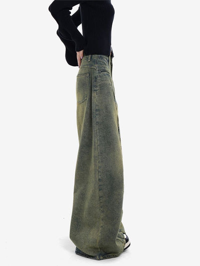 [EDX] Drape design loose wide leg jeans EX0006
