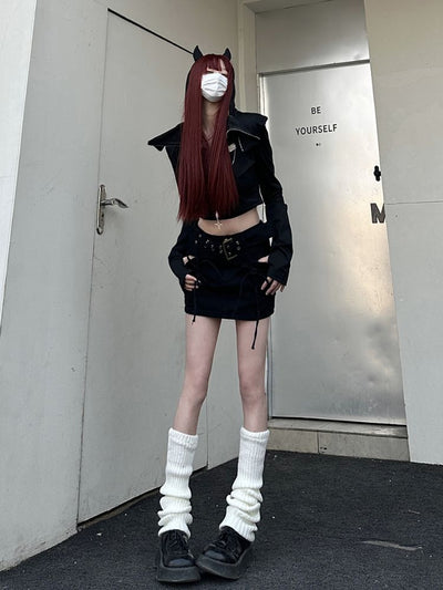 【Take off】Little devil ear hood thin short jacket  TO0015