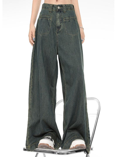 【Sai Xiaolao】High waist drape wide leg denim pants  SX0011