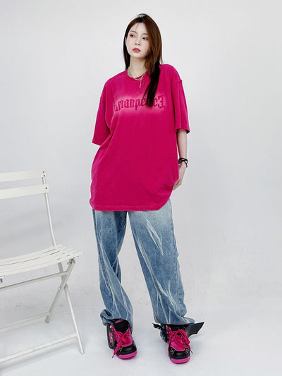 【CEDY】Gothic character print oversized short-sleeved T-shirt CD0025