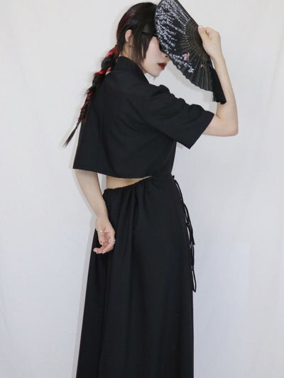 【ROSETOWER】Chinese style slit design short sleeve dress RT0009
