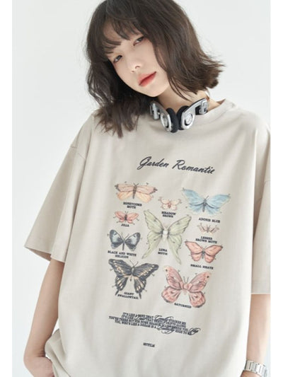 【Universal Gravity Museum】Butterfly print loose cotton short sleeve T-shirt UG0028