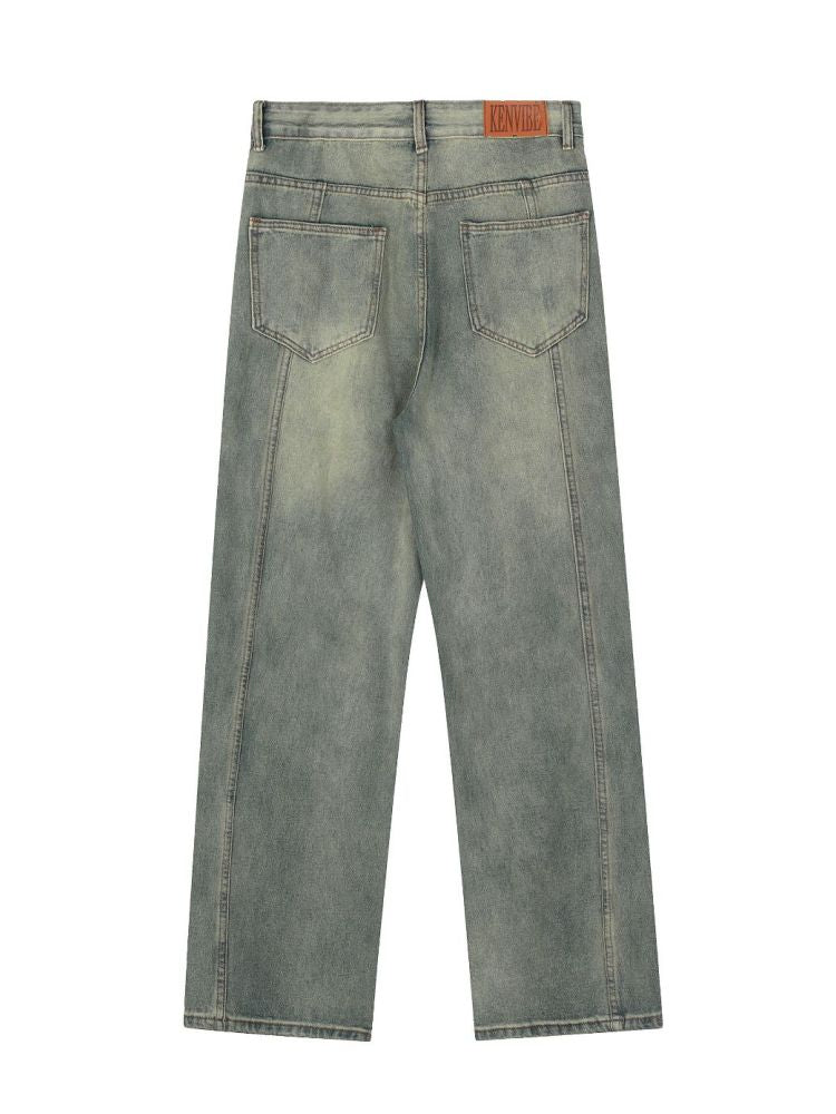 【W3】Yellow mud-dyed washed multi-pocket jeans  WO0009