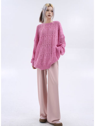 【Sai Xiaolao】Round neck pullover loose knit sweater  SX0015