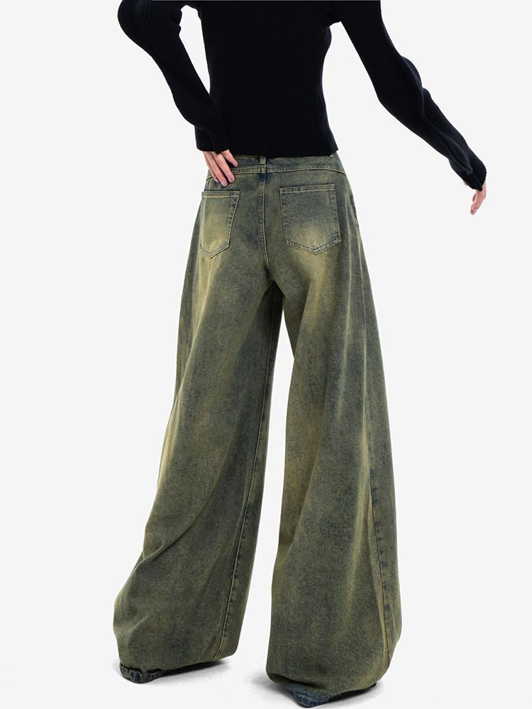 [EDX] Drape design loose wide leg jeans EX0006