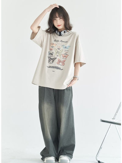 【Universal Gravity Museum】Butterfly print loose cotton short sleeve T-shirt UG0028