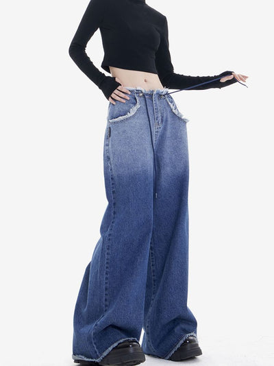 【EDX】Gradation low edge design wide leg jeans  EX0001