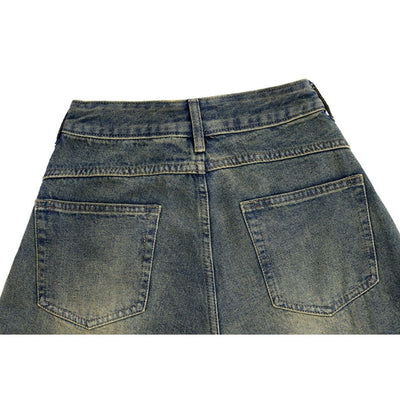 [EDX] Drape design loose wide leg jeans EX0006