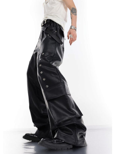 [Culture E] Large pocket stitch design tooling leather pants CE0063