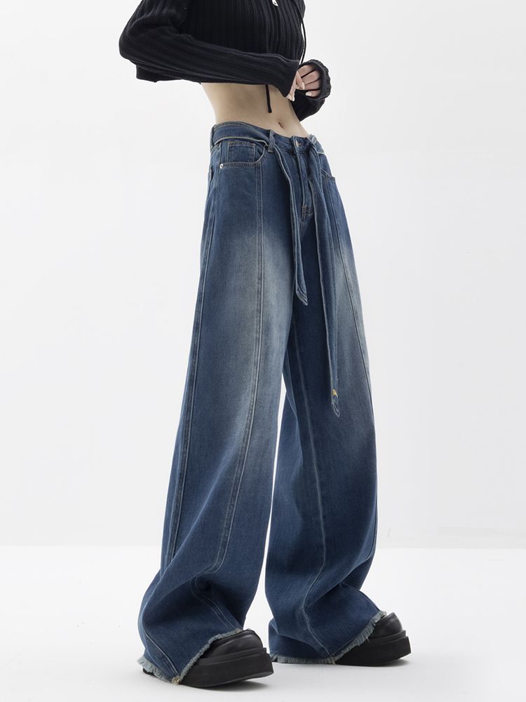 【EDX】Raw edge high waist loose wide leg jeans  EX0004