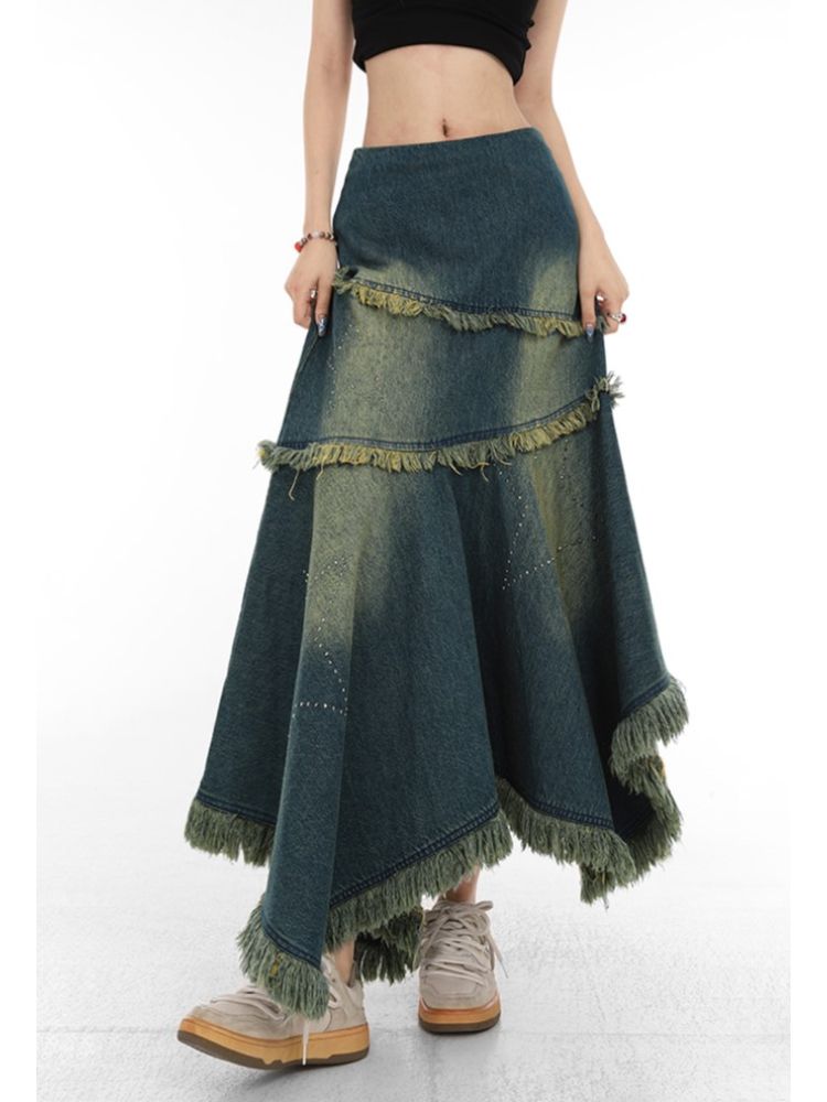 【Sai Xiaolao】Tassel design denim fishtail skirt  SX0016