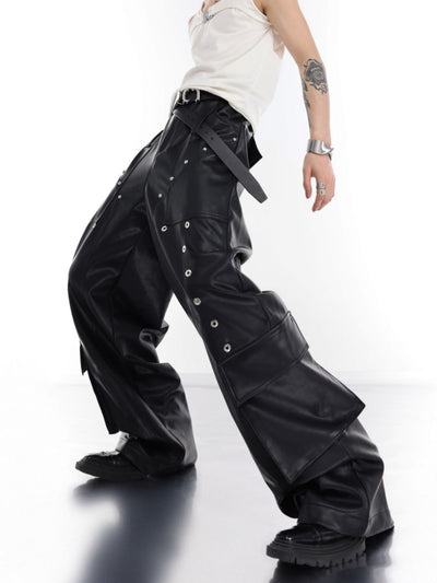 【Culture E】Large pocket stitch design tooling leather pants  CE0063