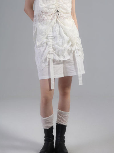 [ROSETOWER] Ruched lace design skirt shorts RT0005
