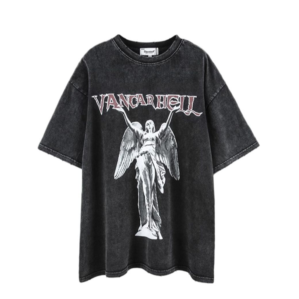 [VEG Dream] Retro washed old oversized half sleeve T-shirt VD0211