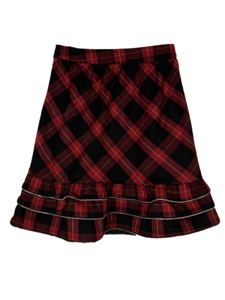 【ROSETOWER】College style retro plaid lace short skirt RT0003
