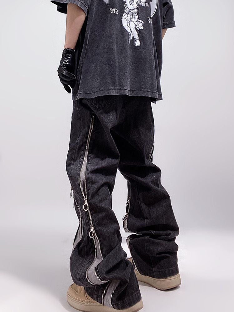 【UUCSCC】Zip design loose flared jeans  US0040
