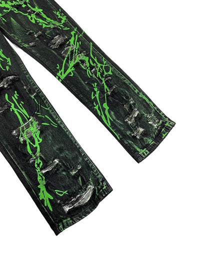 【Ⅱtype trb】Fluorescent green splash ink ripped denim jeans  LT0006