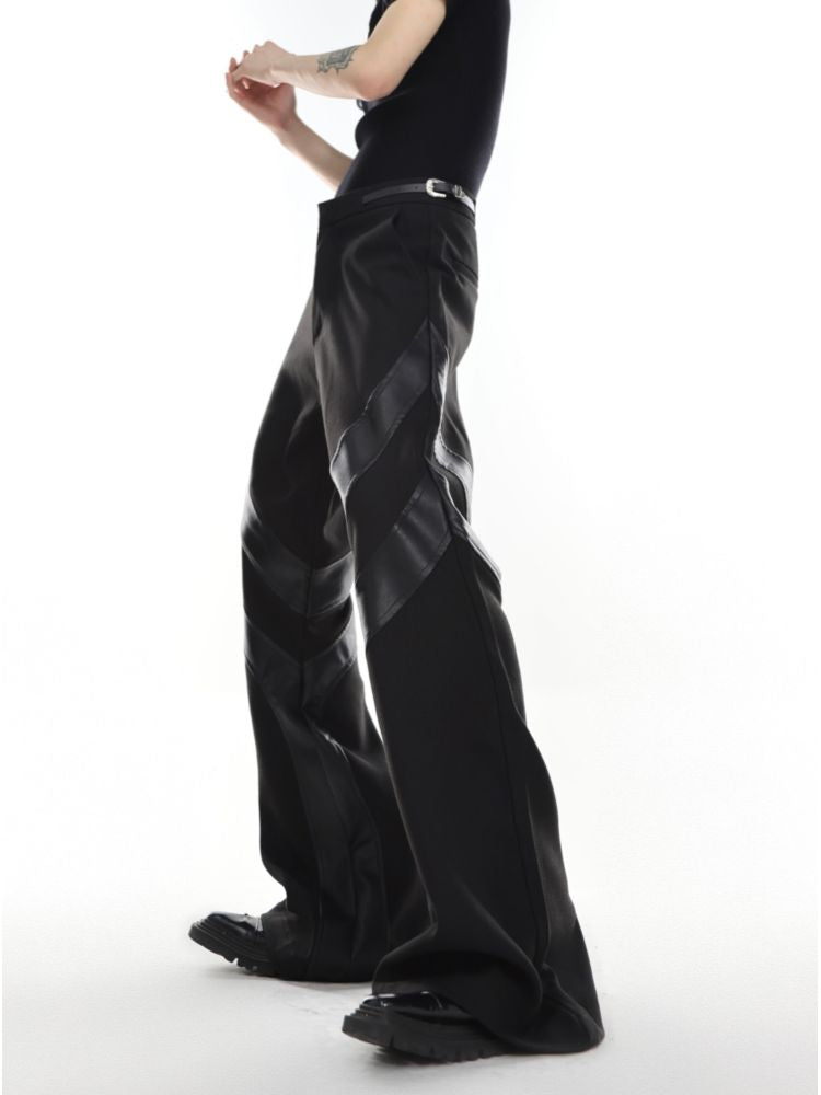 [Culture E] Belt buckle design three-dimensional stripe flare casual pants CE0067