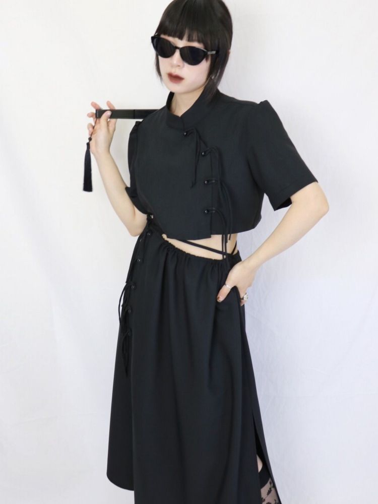 【ROSETOWER】Chinese style slit design short sleeve dress RT0009