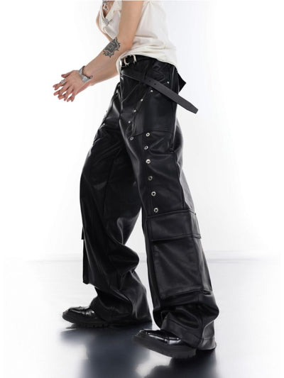 [Culture E] Large pocket stitch design tooling leather pants CE0063