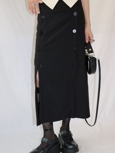 【ROSETOWER】Slit design niche irregular skirt  RT0004