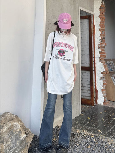 【Take off】Retro design print pink logo loose short-sleeved T-shirt TO0016