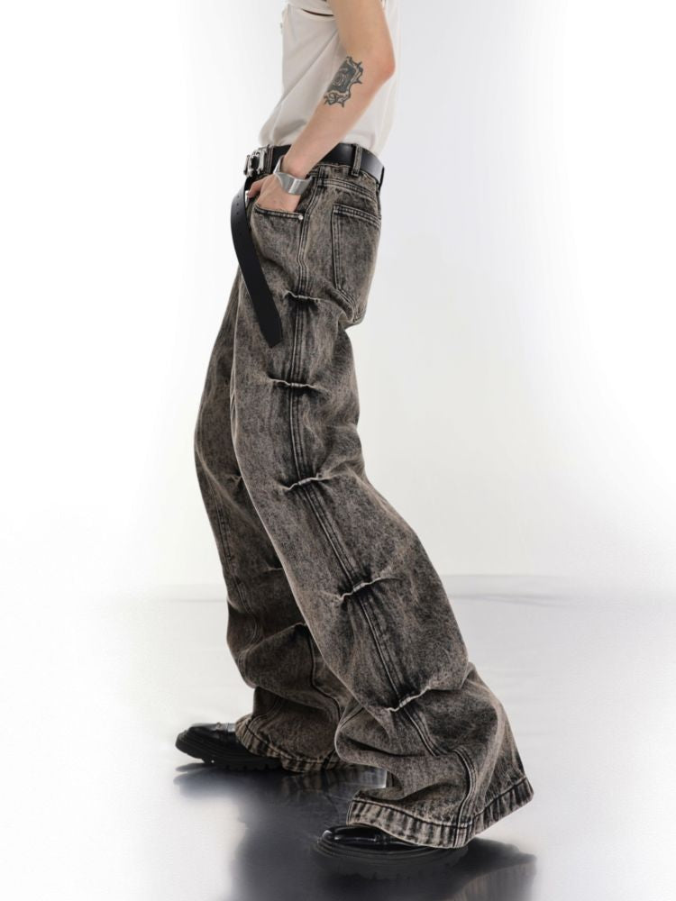 [Culture E] Dark gray high waist flared old wash jeans CE0065
