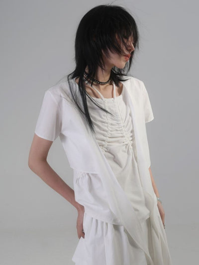 【ROSETOWER】Shirring design sleeveless T-shirt  RT0002